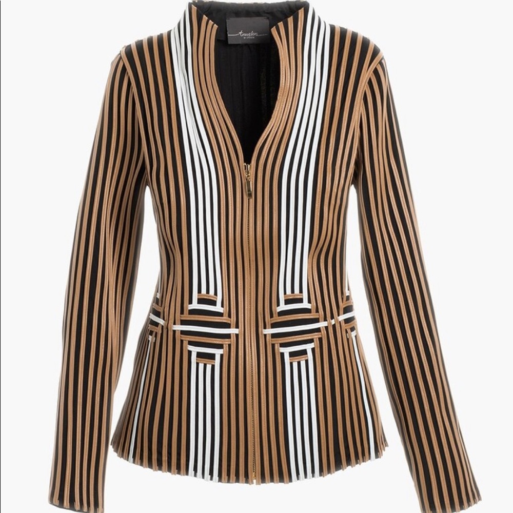 travelers by chicos faux leather striped jacket